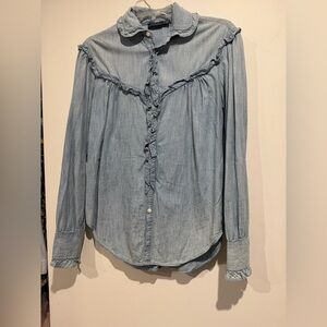 Ralph Lauren Chambray Ruffled Button Down Shirt